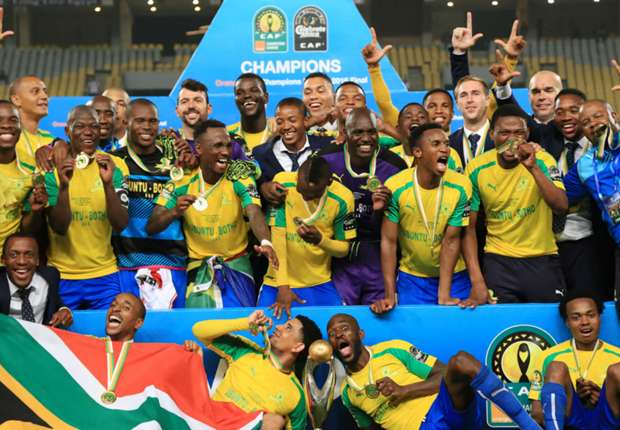 Mamelodi Sundowns celebrating their 2016 CAF Champions League triumph (Pic Cou: Goal.com) 